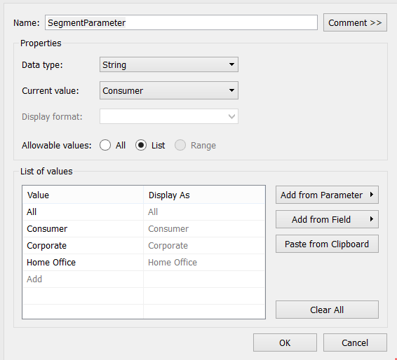 user parameters in datagrip use all values