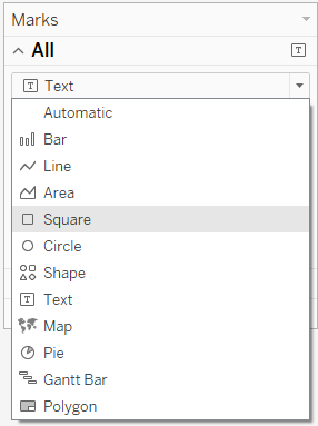 menu to change mark type to square
