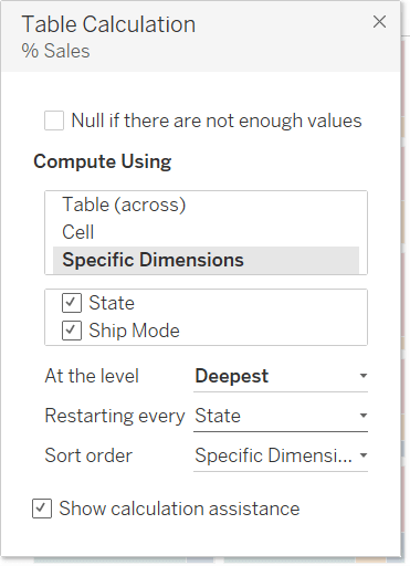 Compute Using specific dimensions for panel chart