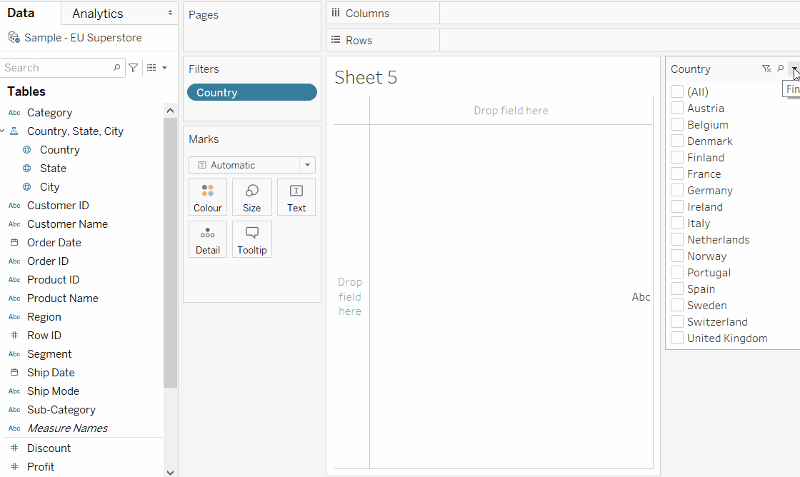 gif showing how to add a custom default value to empty Tableau dashboard