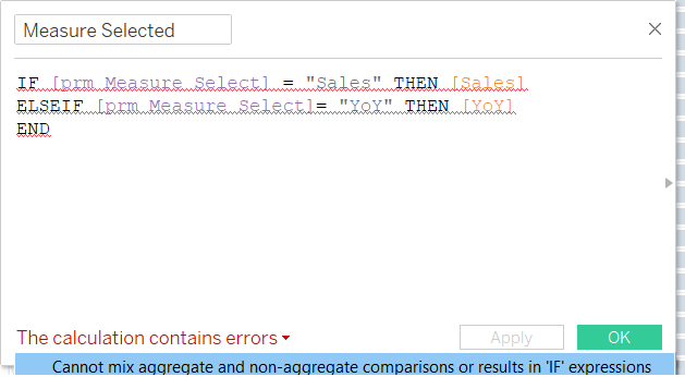 An example of a tableau aggregate and non-aggregate comparison error
