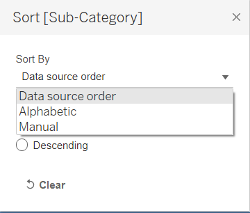 Tableau default sort options