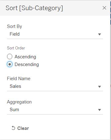 Sorting by Sum of Sales Descending with the Tableau sort box