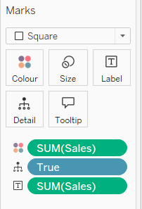 Tableau Detail shelf with the True calculated field